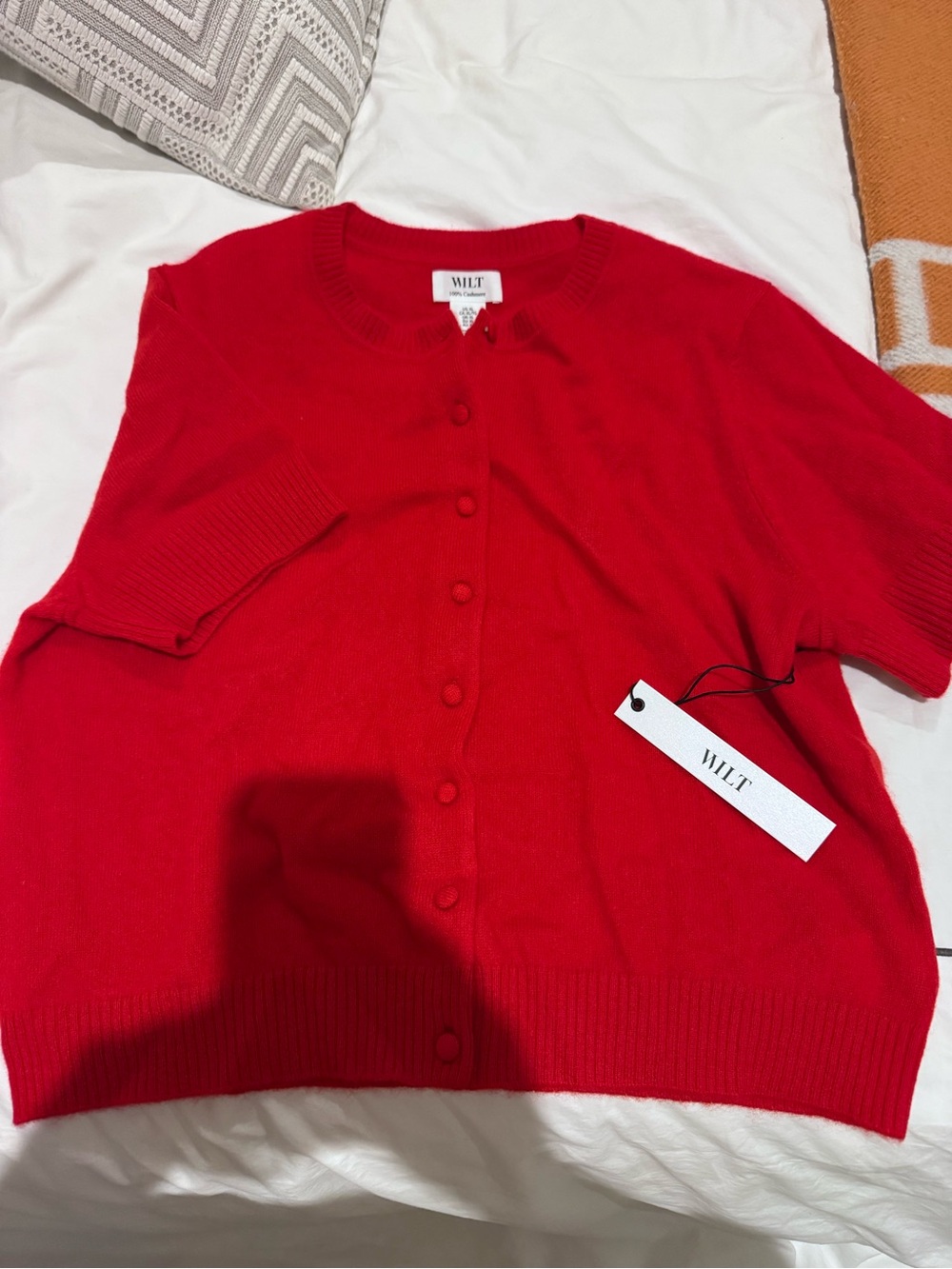 Cherry red short sleeve 100% cashmere sweater top XL